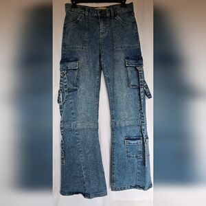 Love Trends, Stylish Blue Flare Cargo Jeans